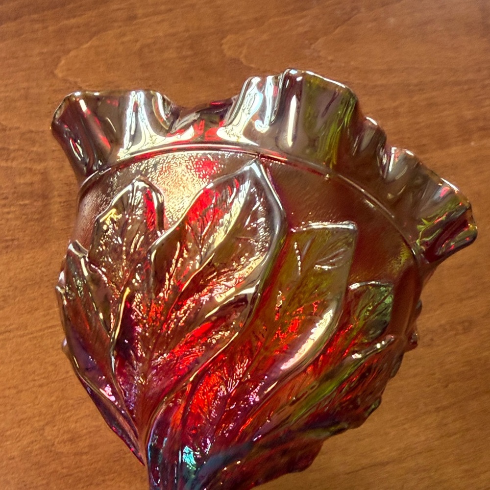 Imperial Glass Ruby Acanthus Leaf Carnival Compote - Picture 5 of 9